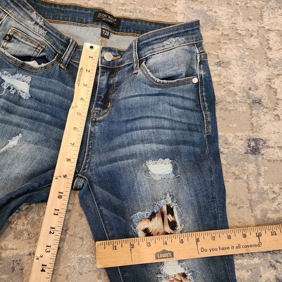 Judy Blue Stretch Denim Distressed Skinny Jeans Leopard Print Patch size 7/28 - Picture 7 of 16